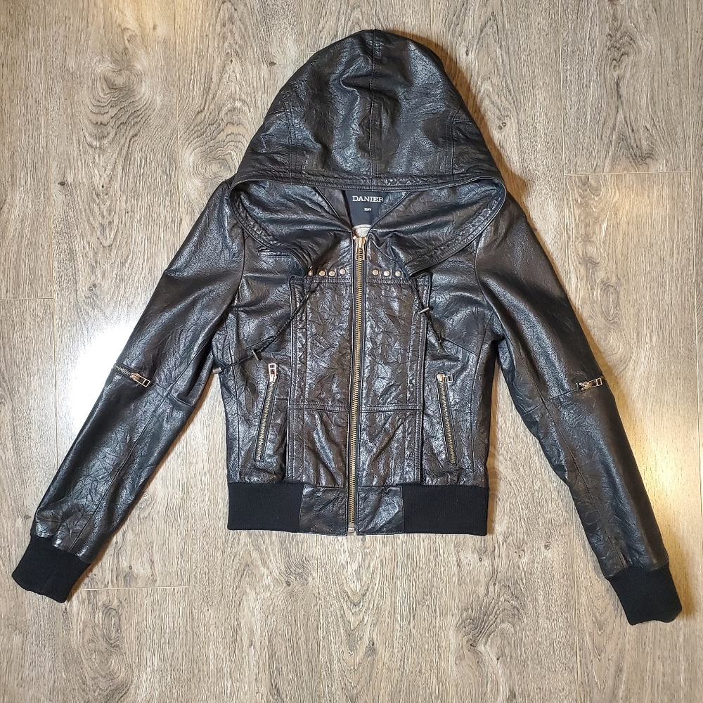 Danier Leather Hooded Bomber Jacket